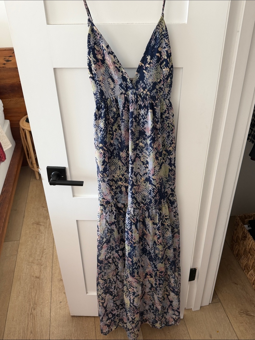 COVO Navy Floral-Print Spaghetti Strap Maxi Dress